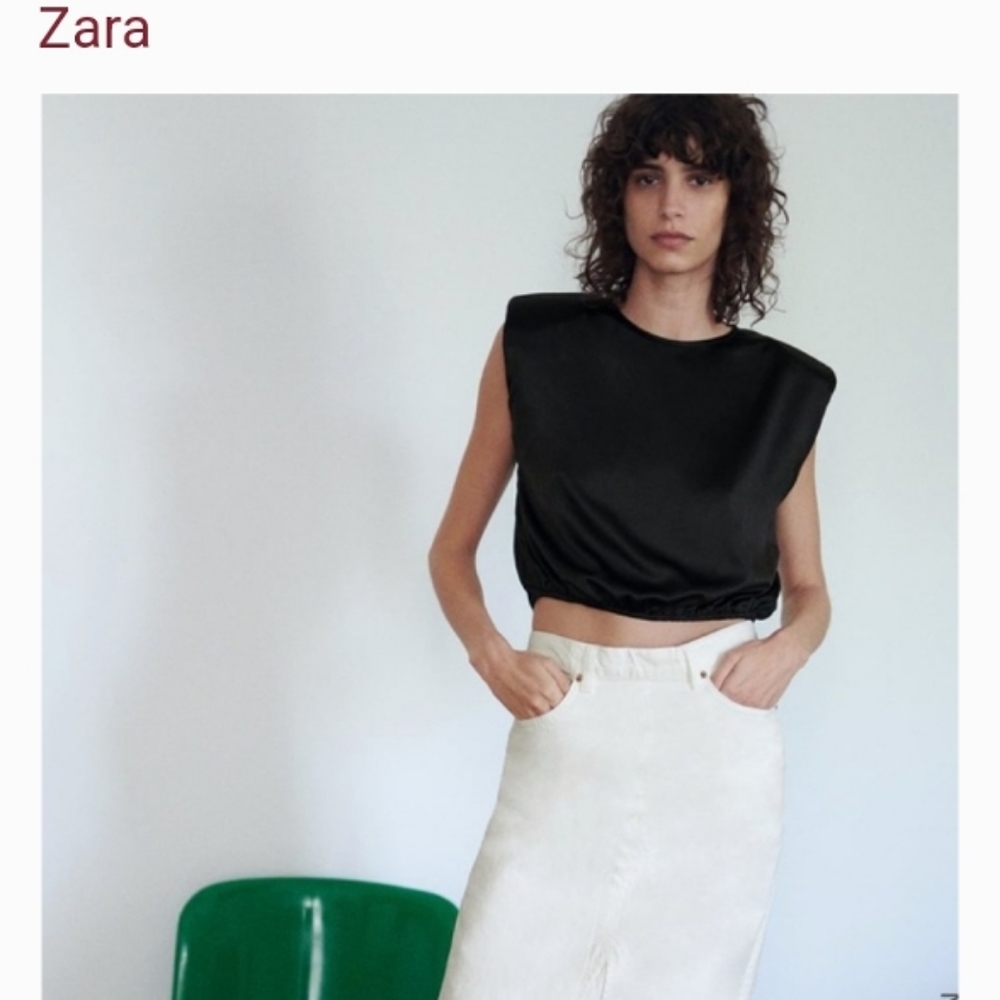 ZARA SATIN EFFECTSHOULDER PAD TOP NWT